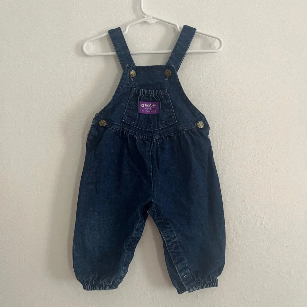 Vintage OshKosh B'gosh Denim Purple Floral Vestbak Snap Overalls 6/9 Months RARE